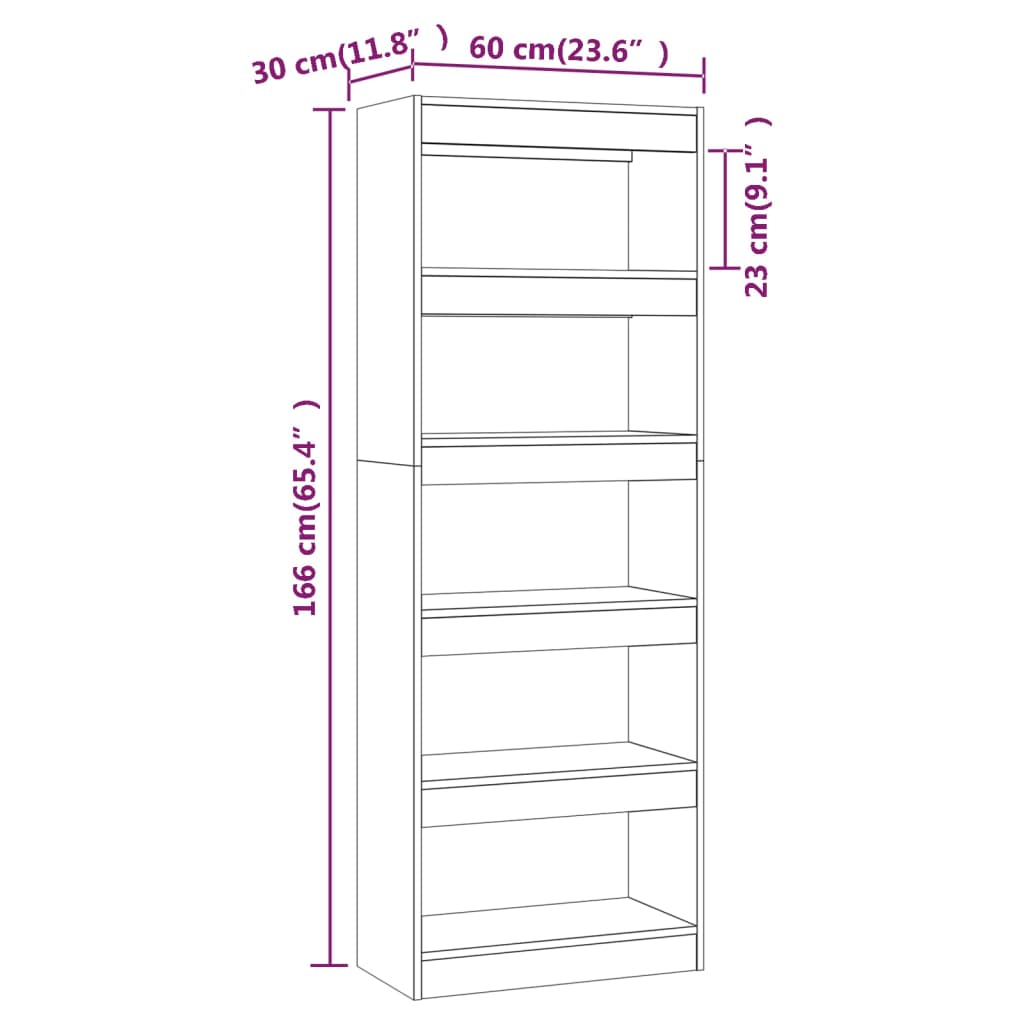 vidaXL Ormarić za knjige / pregrada sivi hrast 60 x 30 x 166 cm drveni