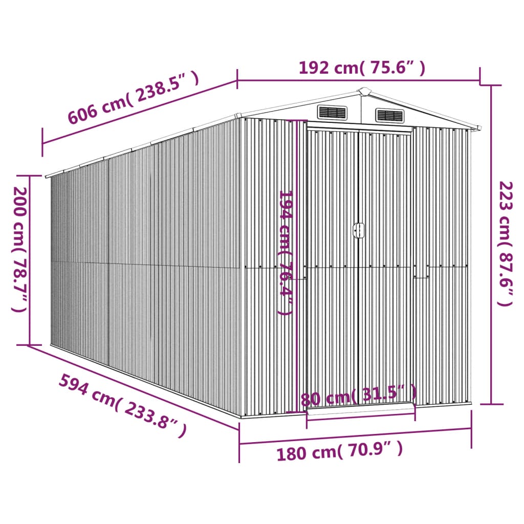 vidaXL Vrtno spremište svjetlosmeđe 192x606x223 cm pocinčani čelik