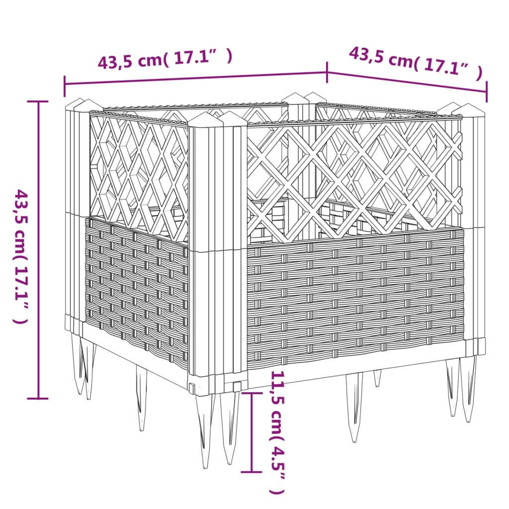 vidaXL Vrtna sadilica s klinovima siva 43,5x43,5x43,5 cm PP