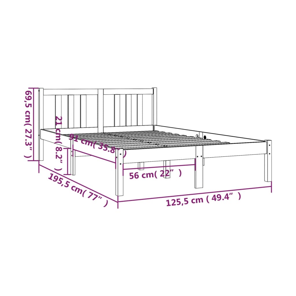 vidaXL Okvir za krevet masivno drvo sivi 120 x 190 cm 4FT mali bračni