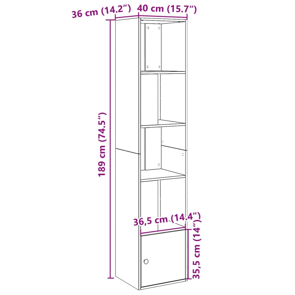 vidaXL Regal za knjige crni 40x36x189 cm konstruirano drvo