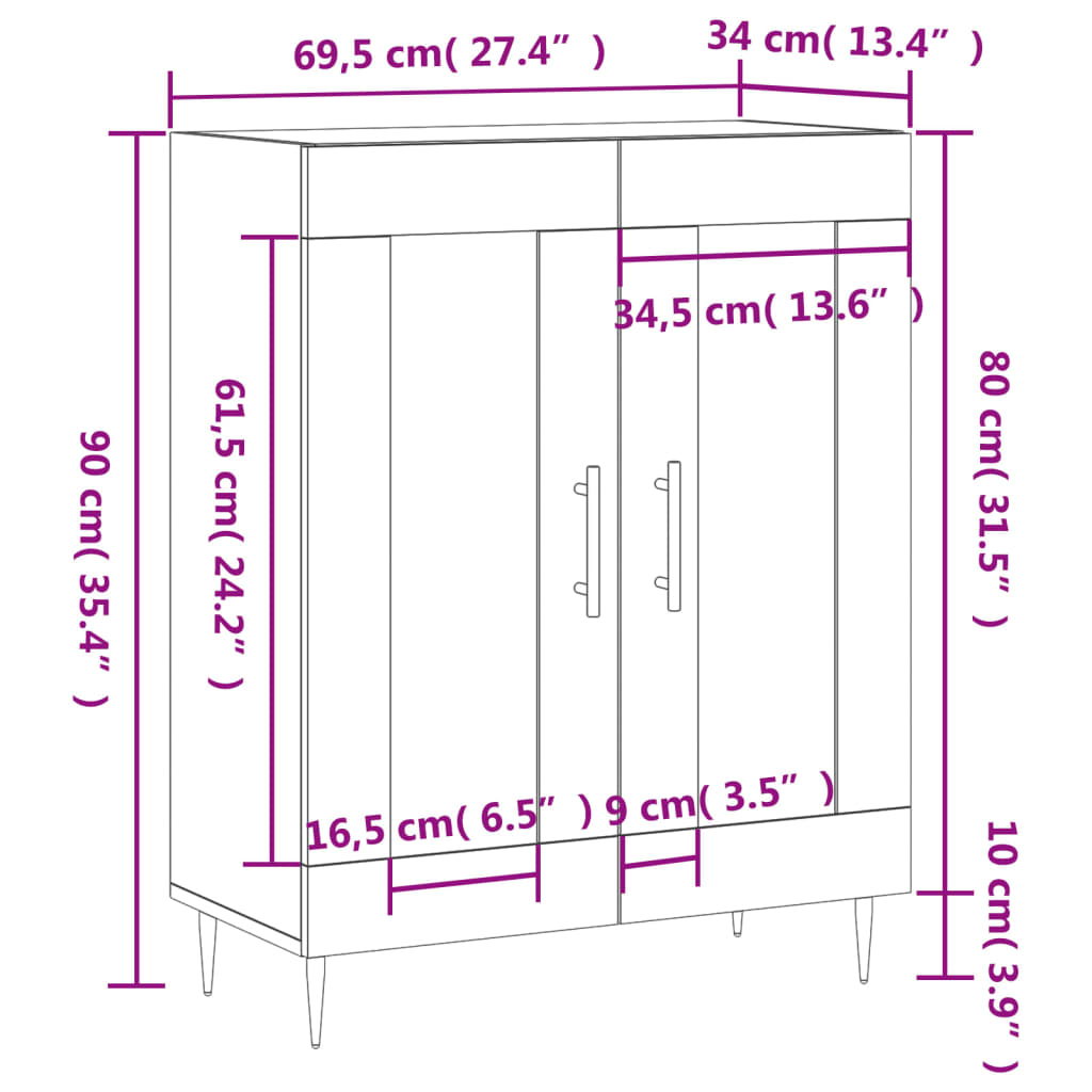 vidaXL Komoda bijela 69,5x34x90 cm od konstruiranog drva