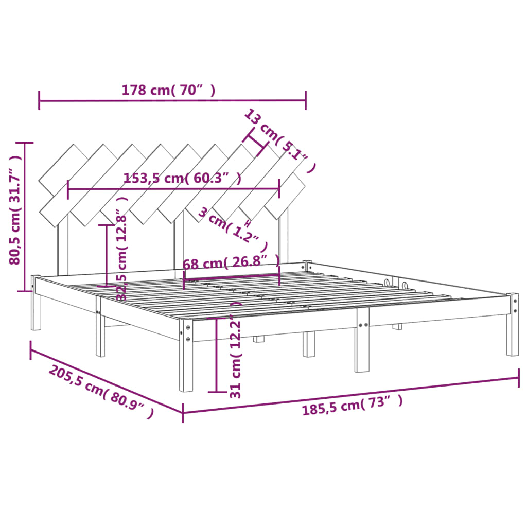 vidaXL Okvir za krevet od masivnog drva 180x200 cm 6FT veliki bračni