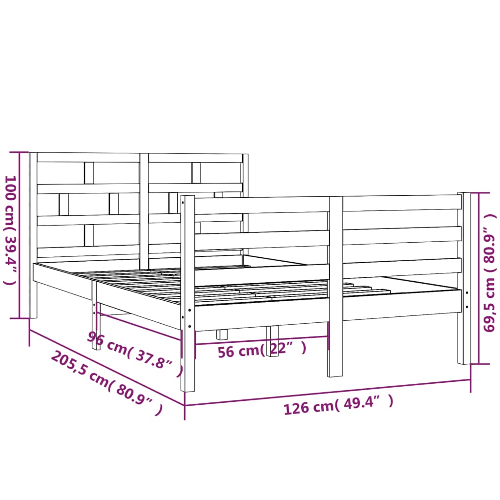 vidaXL Okvir za krevet od masivne borovine bijeli 120 x 200 cm