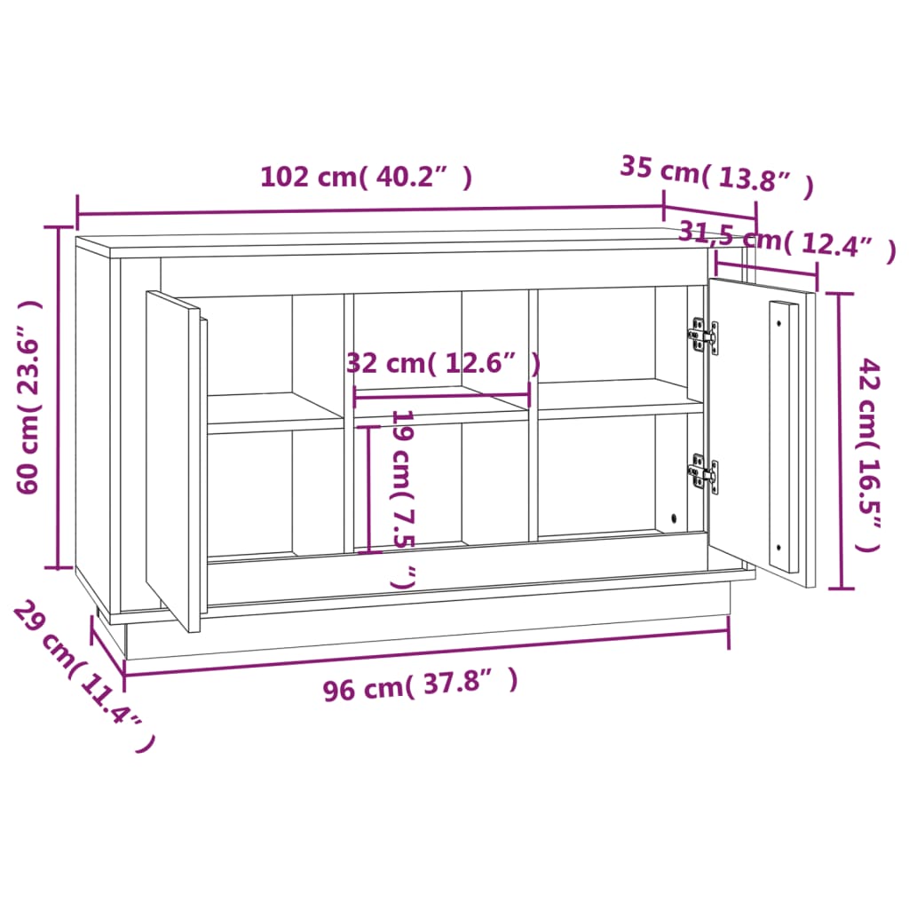 vidaXL Komoda sivog hrasta sonome 102x35x60 cm od konstruiranog drva