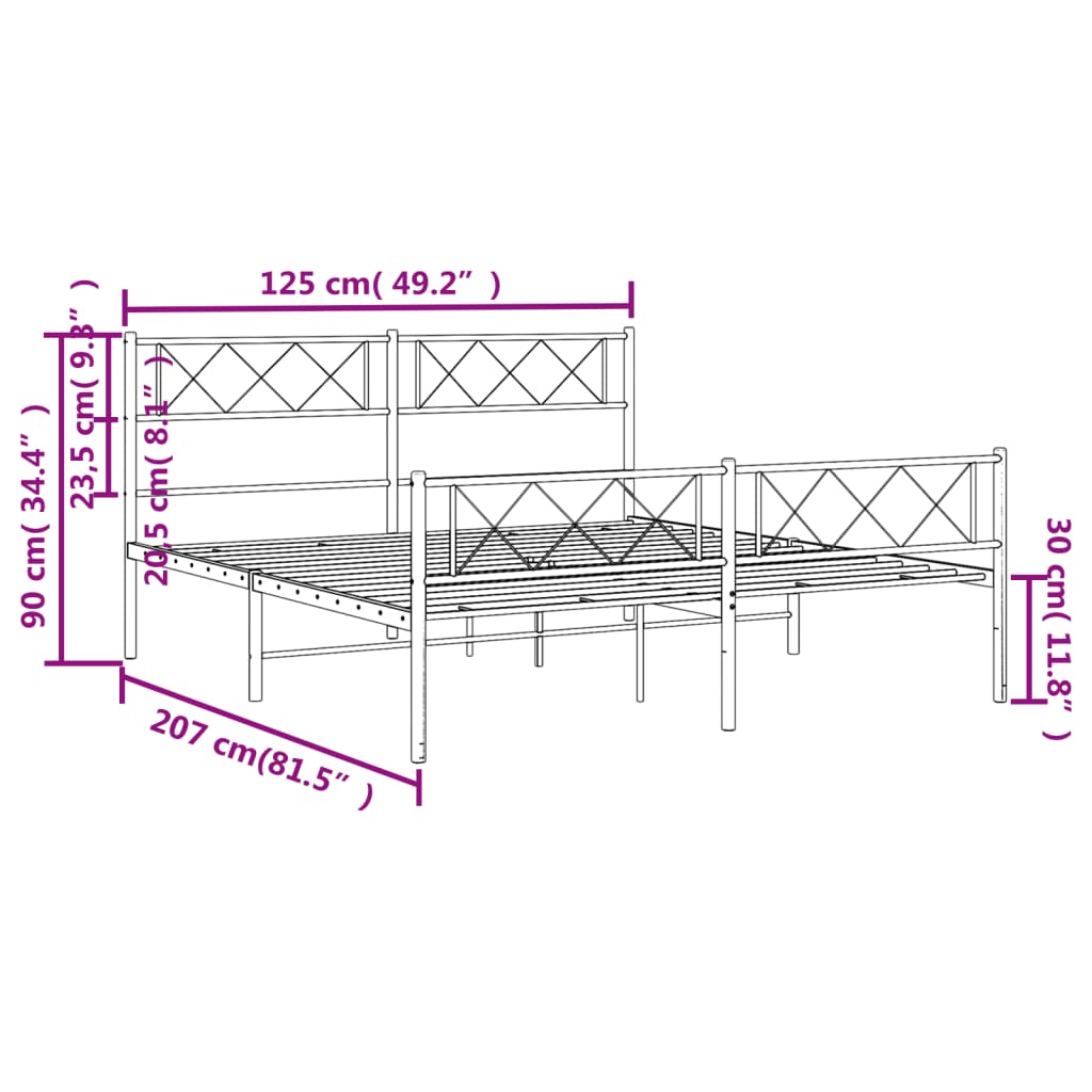 vidaXL Metalni okvir kreveta uzglavlje i podnožje bijeli 120x200 cm