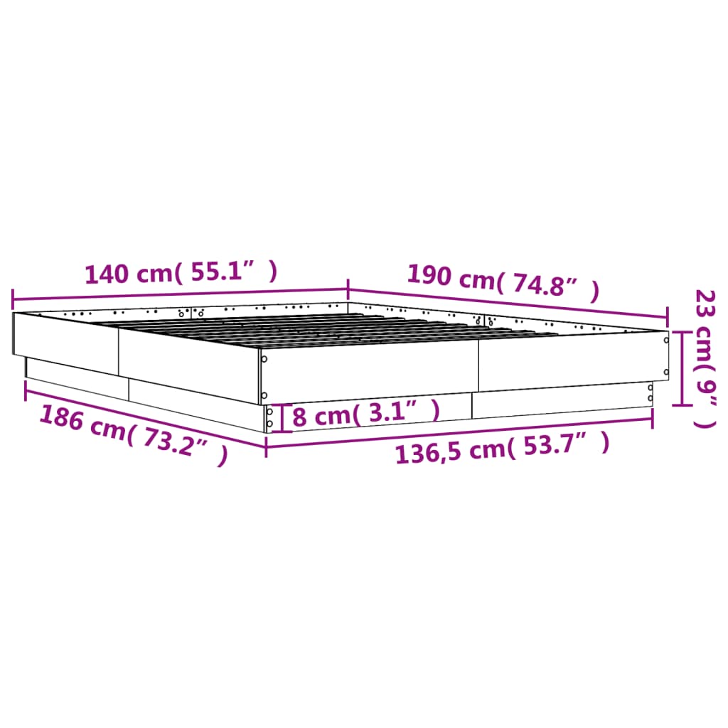 vidaXL Okvir kreveta s LED svjetlima smeđa boja hrasta 140 x 190 cm