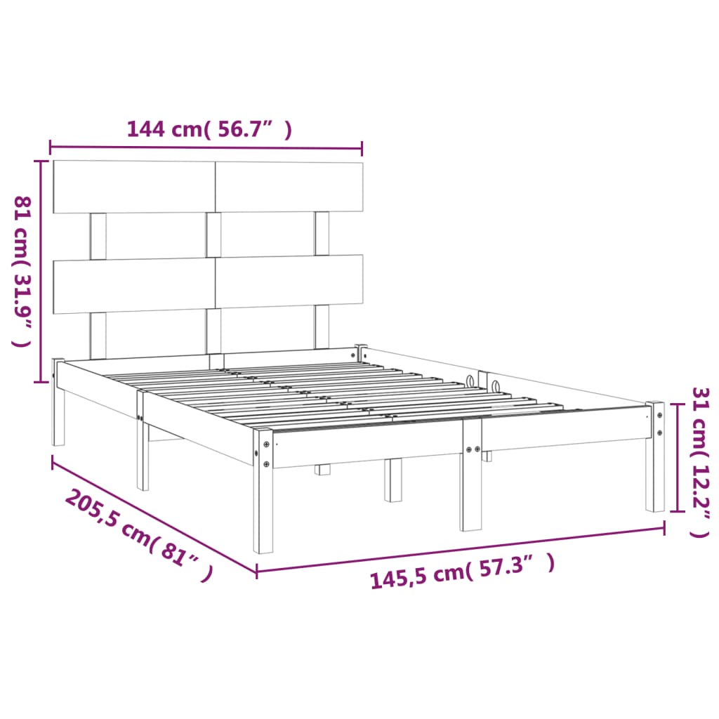 vidaXL Okvir za krevet od masivne borovine crni 140 x 200 cm