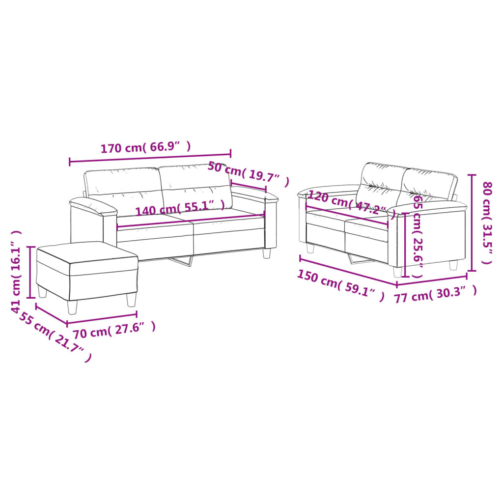 vidaXL 3-dijelni set sofa s jastucima sivi od umjetne kože