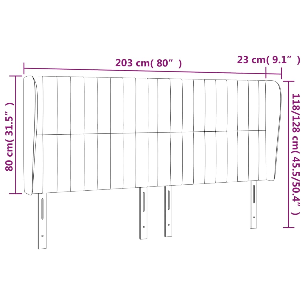 vidaXL Uzglavlje s ušima svjetlosivo 203x23x118/128 cm baršunasto