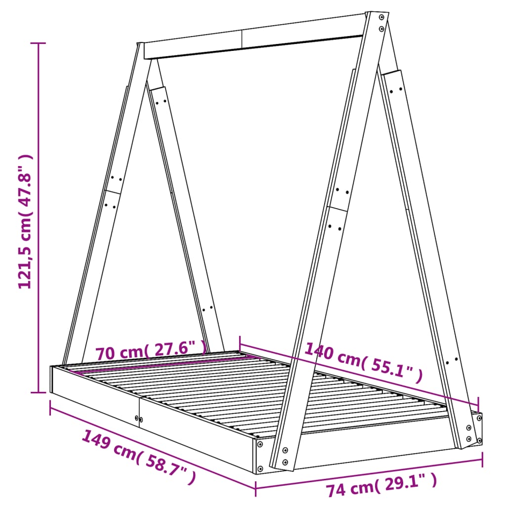 vidaXL Okvir za dječji krevet bijeli 70 x 140 cm od masivne borovine