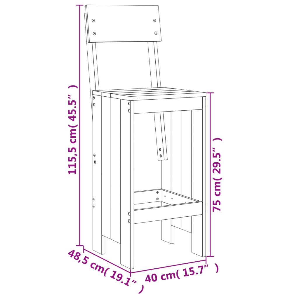 vidaXL Barski stolci 2 kom 40 x 48,5 x 115,5 cm od masivne borovine