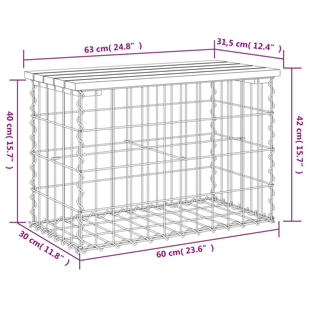 vidaXL Vrtna klupa s gabionskim dizajnom 63x31,5x42 cm drvo duglazije