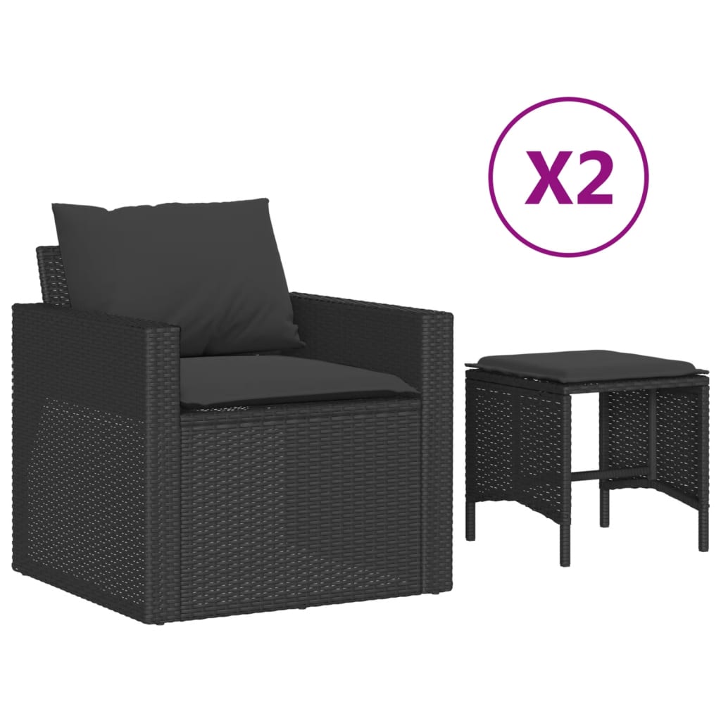 vidaXL 4-dijelni set vrtnih sofa od poliratana s jastucima crni