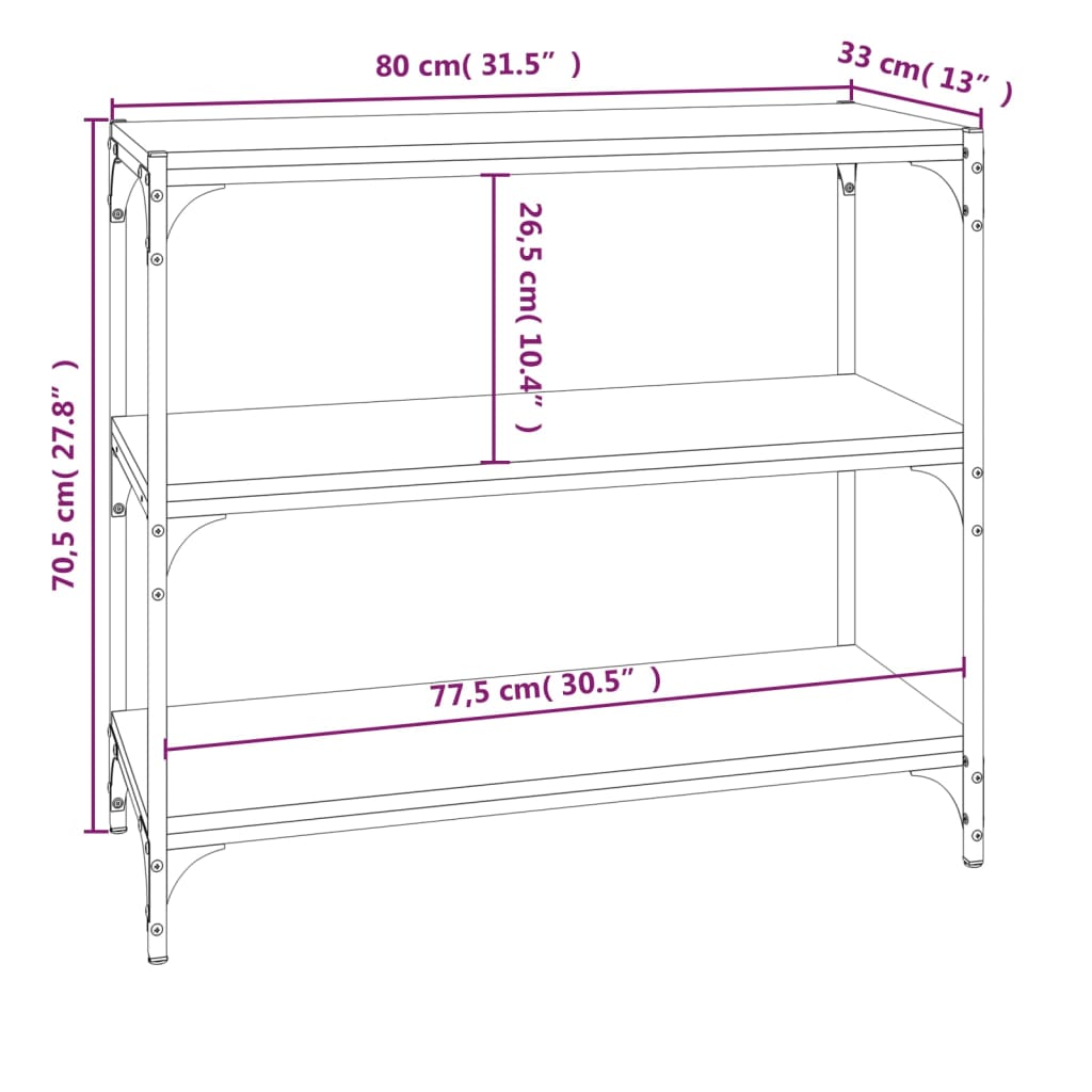 vidaXL Ormarić za knjige boja hrasta 80x33x70,5 cm drvo i čelik