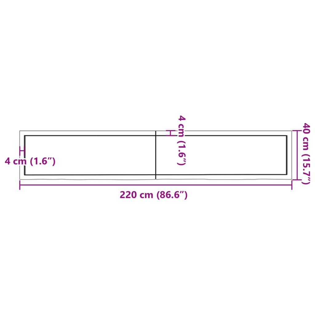 vidaXL Zidna polica tamnosmeđa 220x40x(2-6) cm od obrađene hrastovine