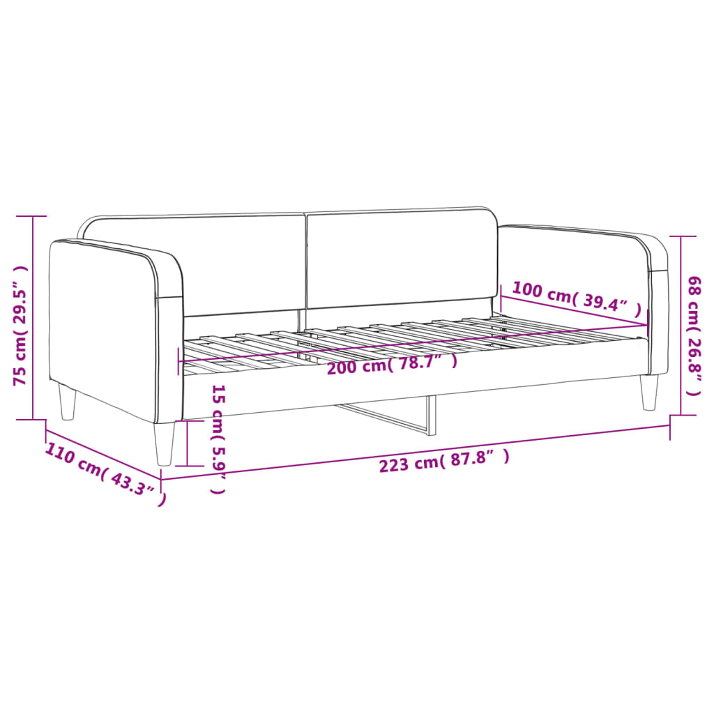 vidaXL Dnevni krevet crni 100 x 200 cm od tkanine