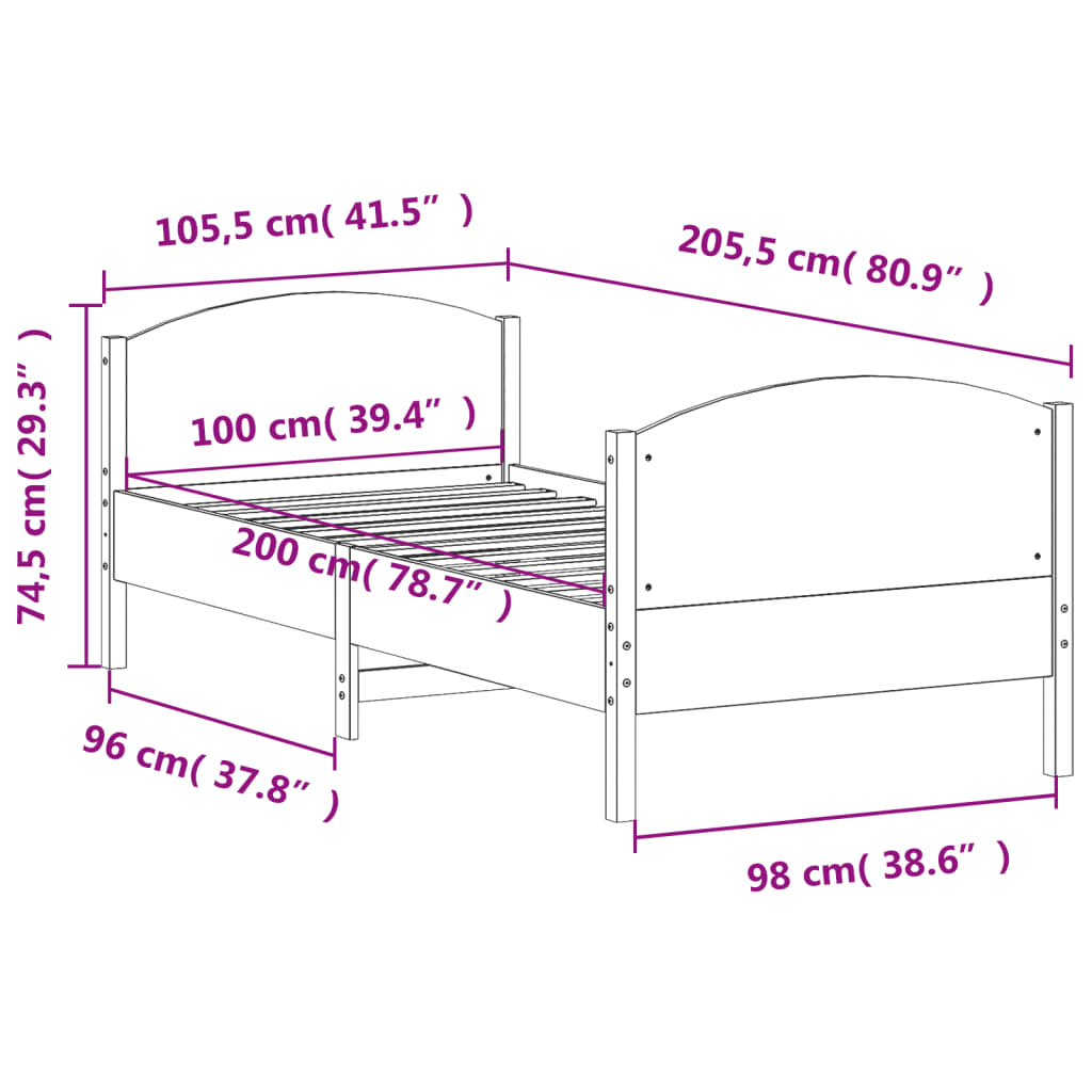 vidaXL Okvir kreveta bez madraca voštano smeđi 100x200 cm od borovine