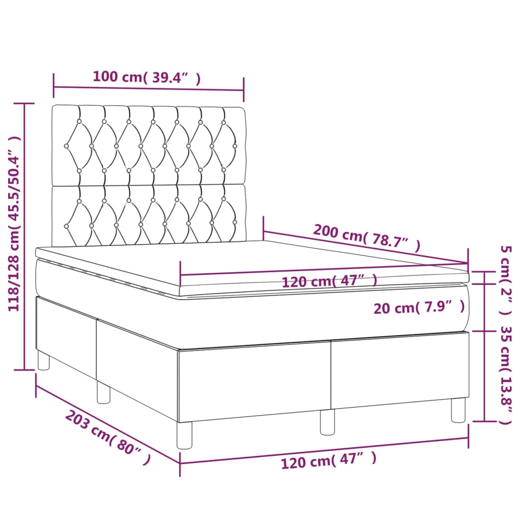 vidaXL Krevet s oprugama i madrac svjetlosivi 120 x 200cm od tkanine