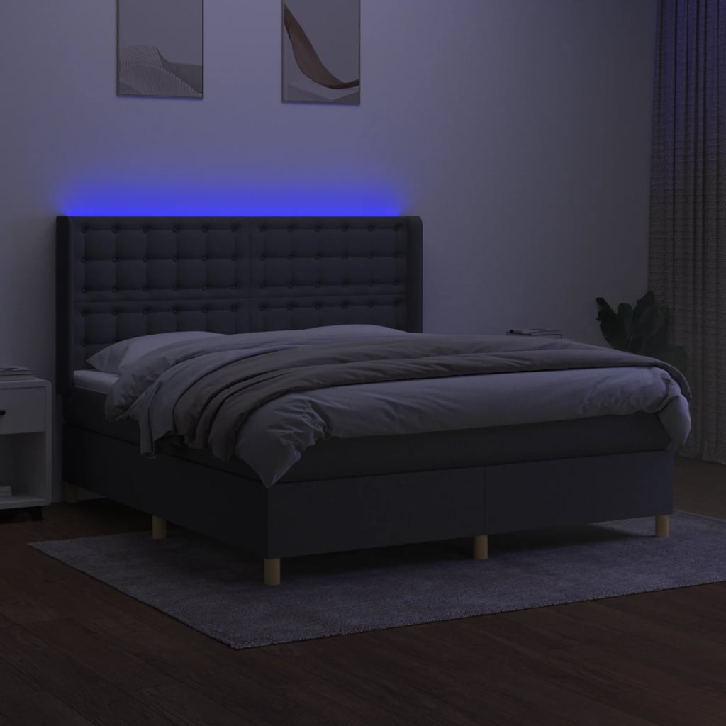 vidaXL Krevet box spring s madracem LED tamnosivi 180x200 cm tkanina