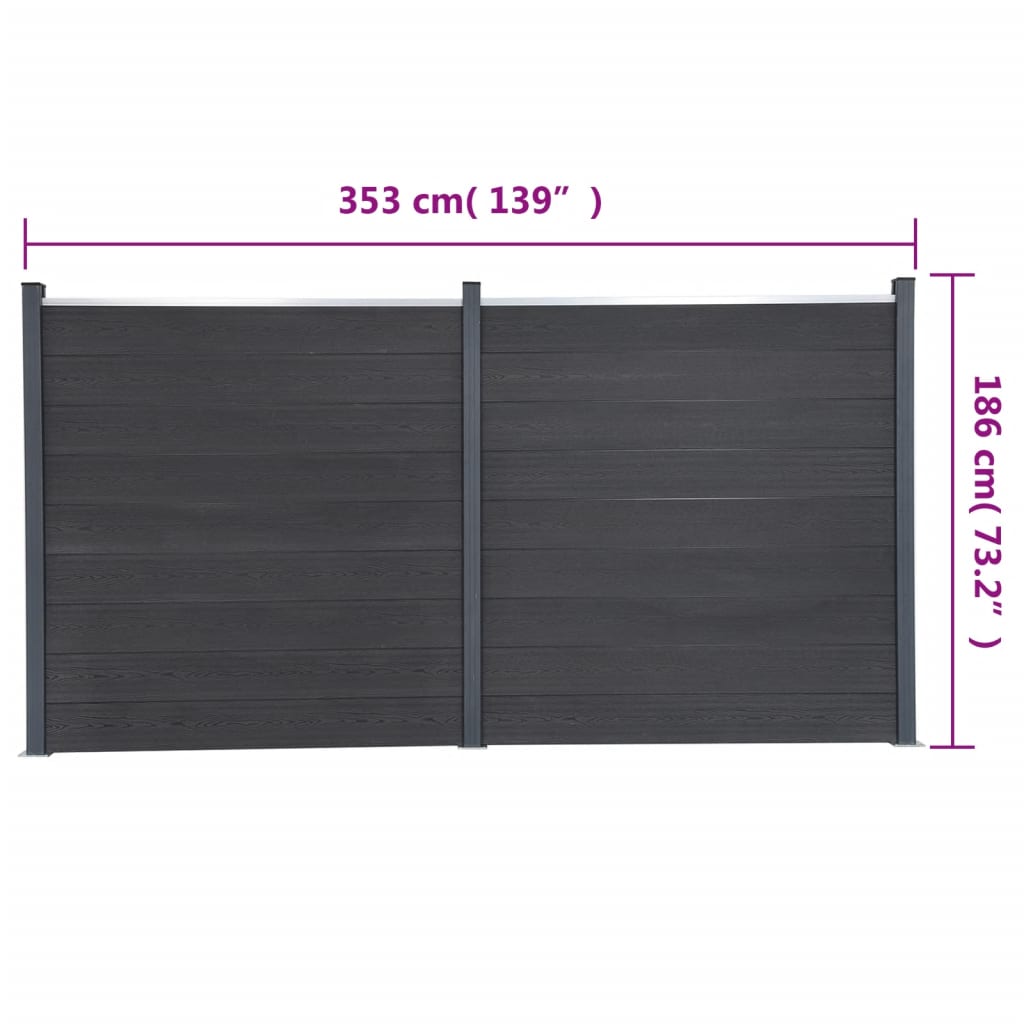 vidaXL Set panela za ogradu sivi 353x186 cm WPC