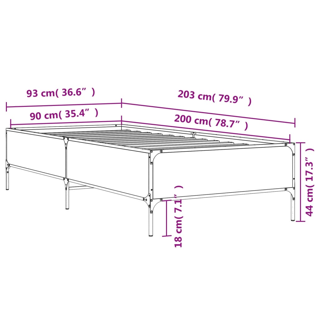 vidaXL Okvir za krevet boja hrasta 90x200 cm konstruirano drvo i metal