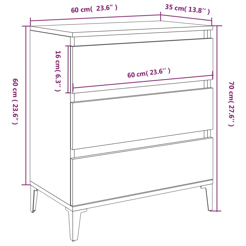 vidaXL Komoda sivog hrasta sonome 60x35x70 cm od konstruiranog drva