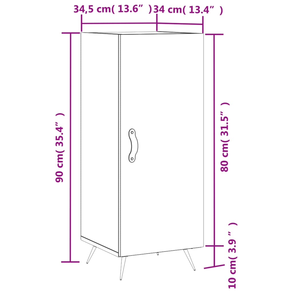 vidaXL Komoda sjajna bijela 34,5 x 34 x 90 cm od konstruiranog drva