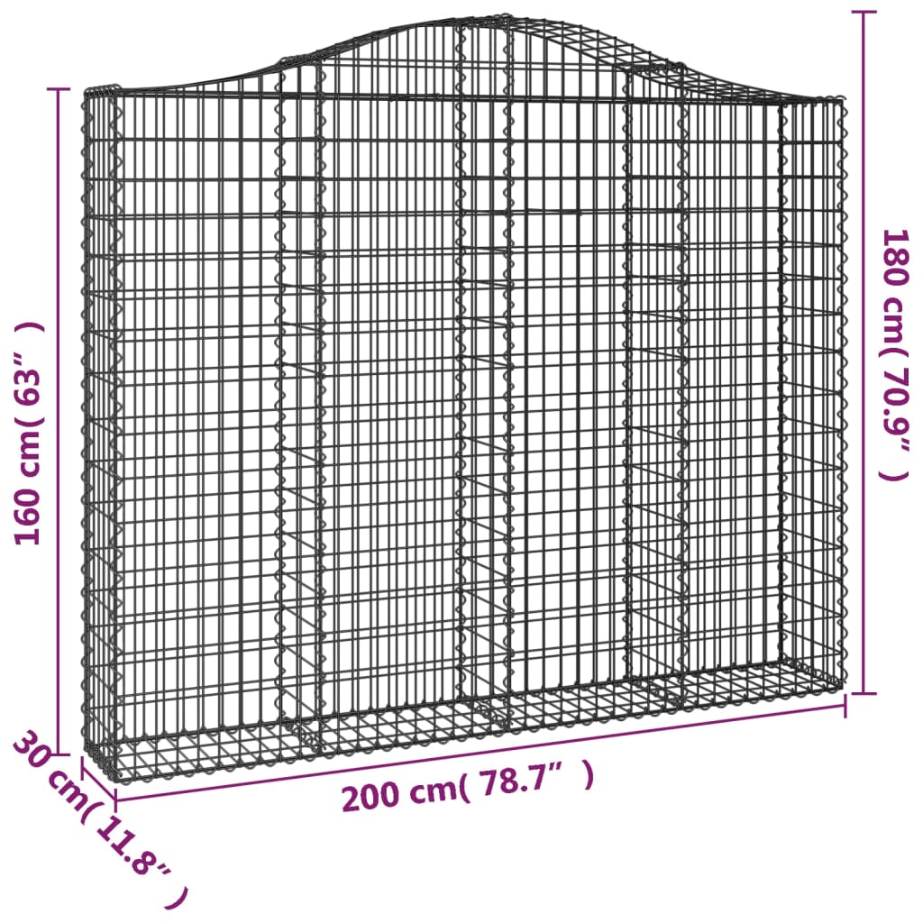 vidaXL Lučne gabionske košare 2 kom 200x30x160/180cm pocinčano željezo