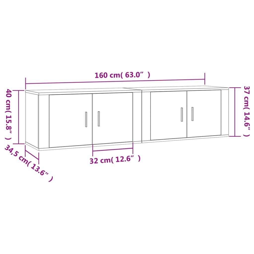 vidaXL Zidni TV ormarići 2 kom siva boja betona 80x34,5x40 cm