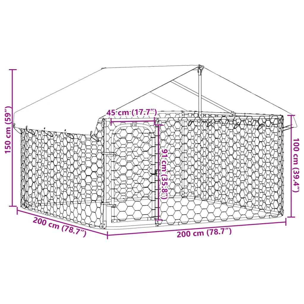 vidaXL Vanjski kavez za pse s krovom 200 x 200 x 150 cm