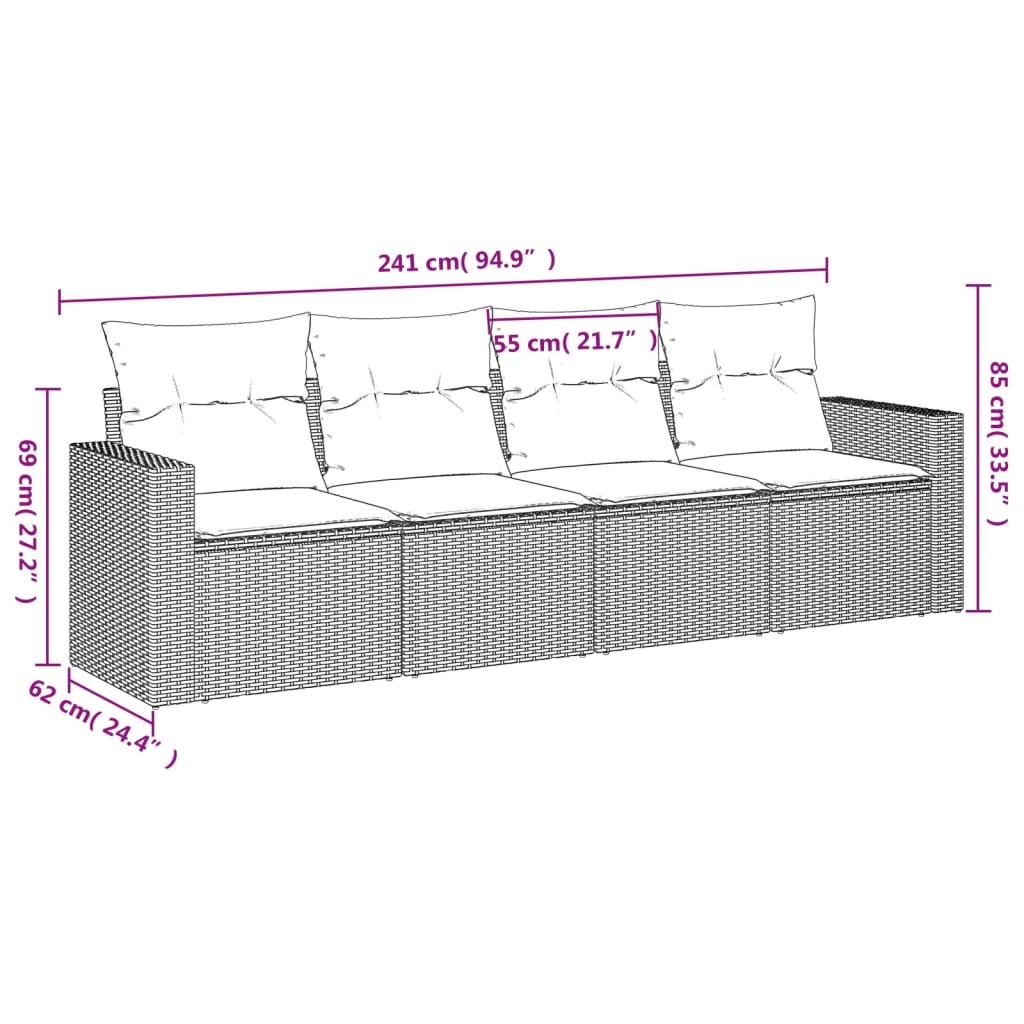 vidaXL 4-dijelni set vrtnih sofa od poliratana s jastucima smeđi