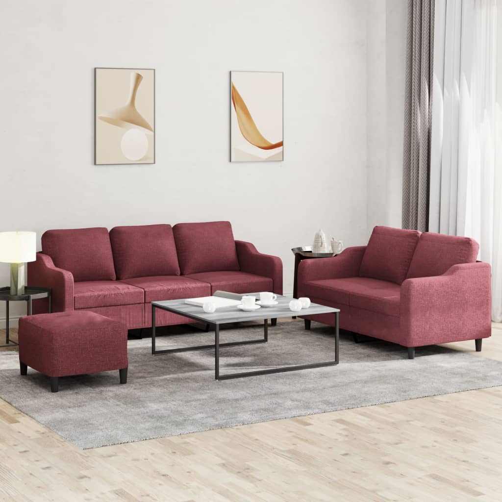 vidaXL 3-dijelni set sofa s jastucima crvena boja vina od tkanine