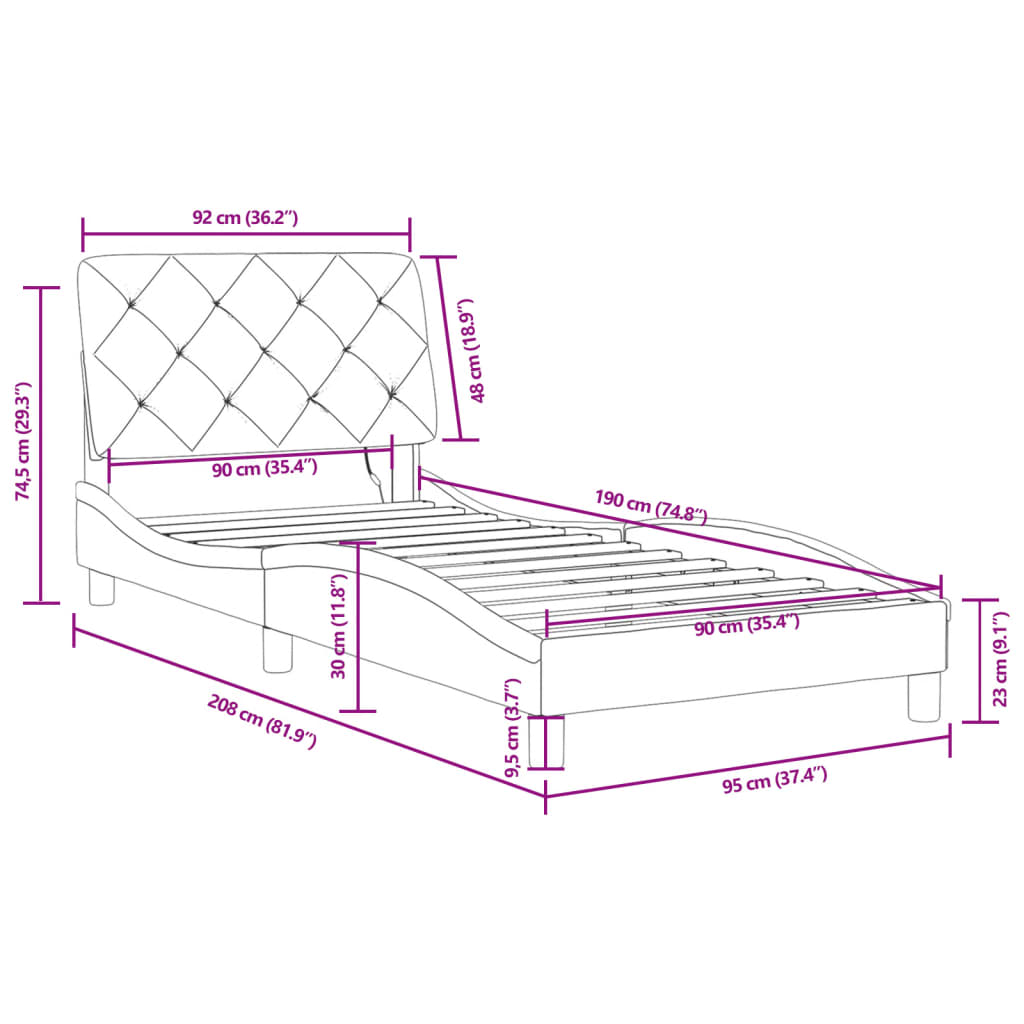 vidaXL Okvir kreveta s LED svjetlima plavi 90 x 190 cm baršunasti