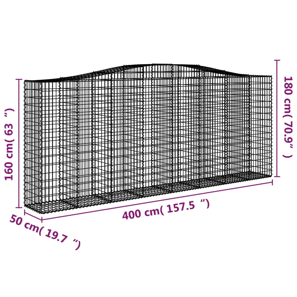 vidaXL Lučne gabionske košare 6 kom 400x50x160/180cm pocinčano željezo