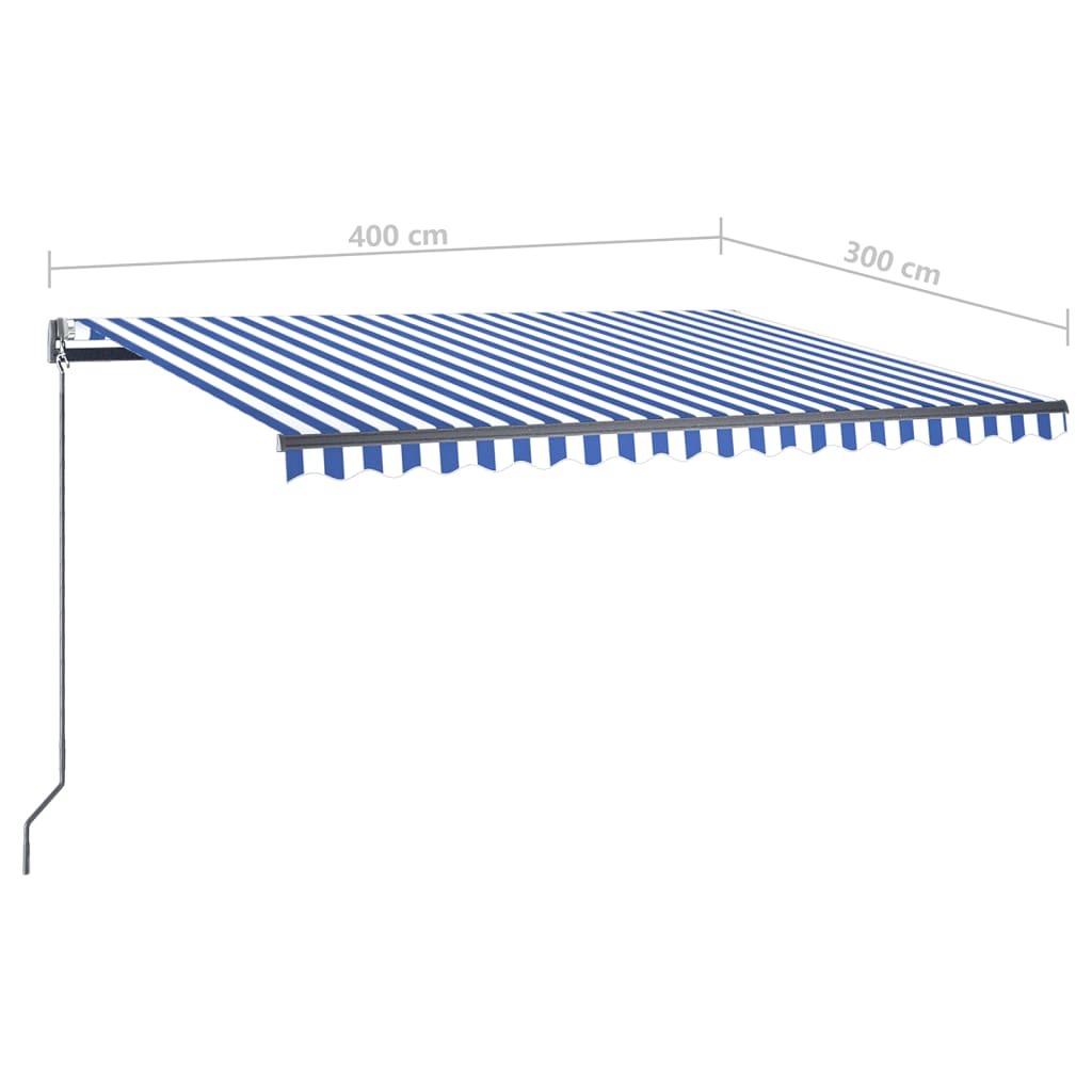 vidaXL Automatska tenda sa senzorom LED 400x300 cm plavo-bijela