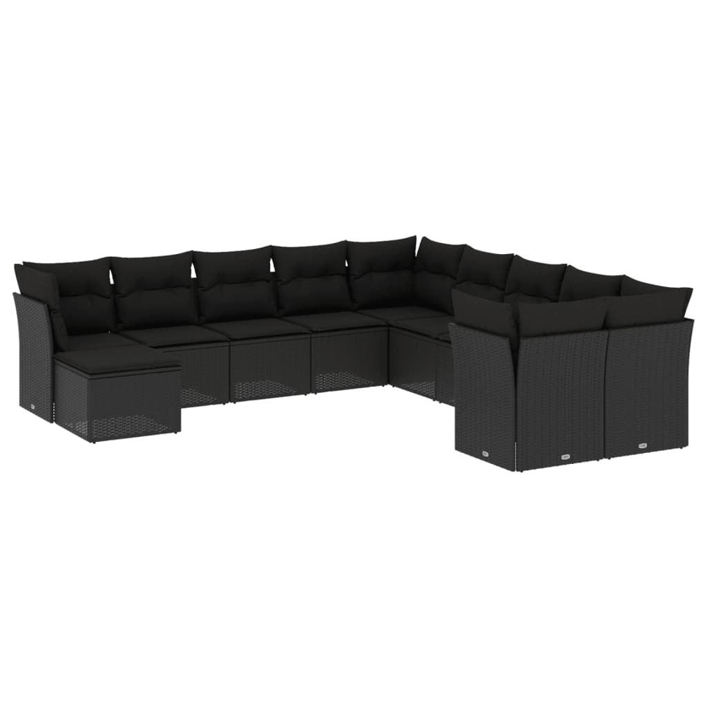 vidaXL 11-dijelni set vrtnih sofa od poliratana s jastucima crni