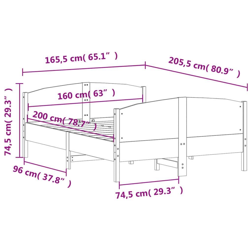 vidaXL Okvir kreveta bez madraca 160 x 200 cm od masivne borovine