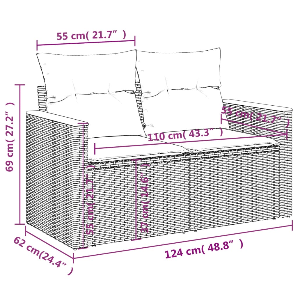 vidaXL 8-dijelni set vrtnih sofa s jastucima bež od poliratana