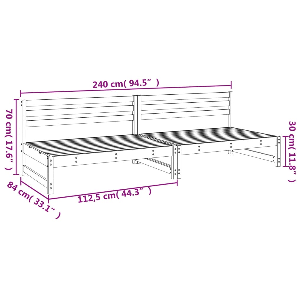 vidaXL Srednja vrtne sofe 2 kom bijele 120 x 80 cm od masivne borovine