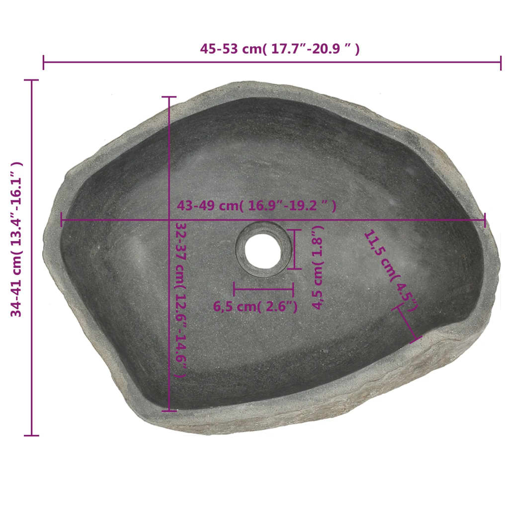 vidaXL Umivaonik od riječnog kamena ovalni (45 - 53) x (34 - 41) cm