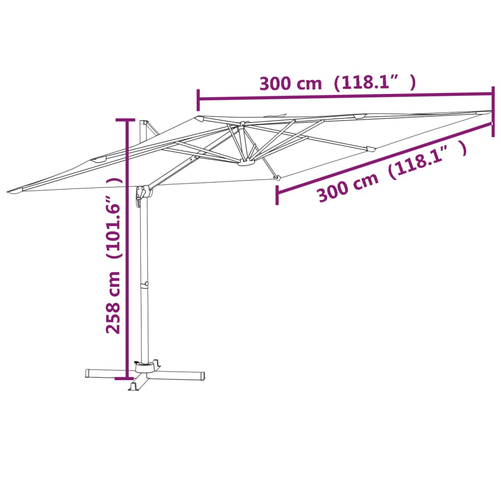 vidaXL Konzolni suncobran s aluminijskim stupom crni 300 x 300 cm