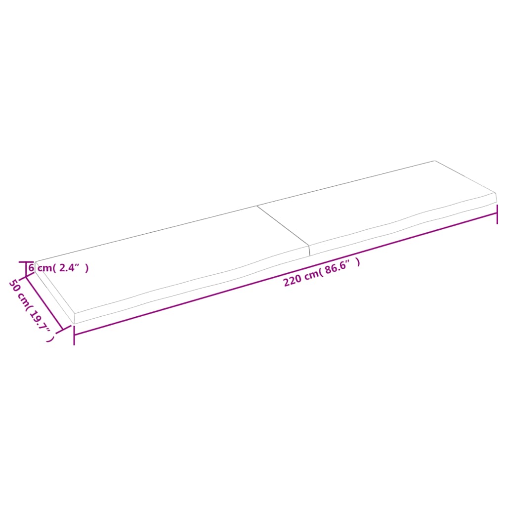 vidaXL Stolna ploča 220x50x(2-6) cm od netretirane masivne hrastovine