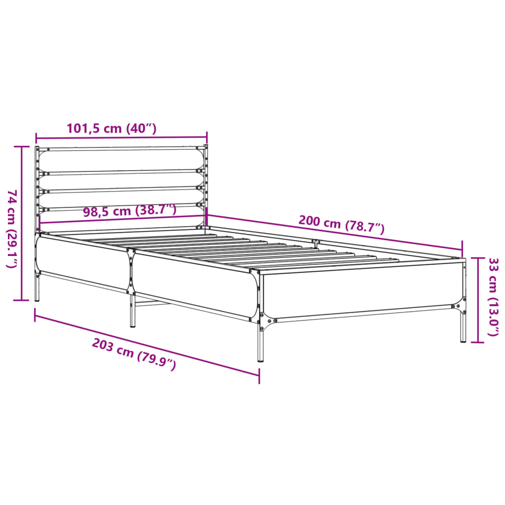 vidaXL Okvir za krevet boja hrasta 120x200cm konstruirano drvo i metal