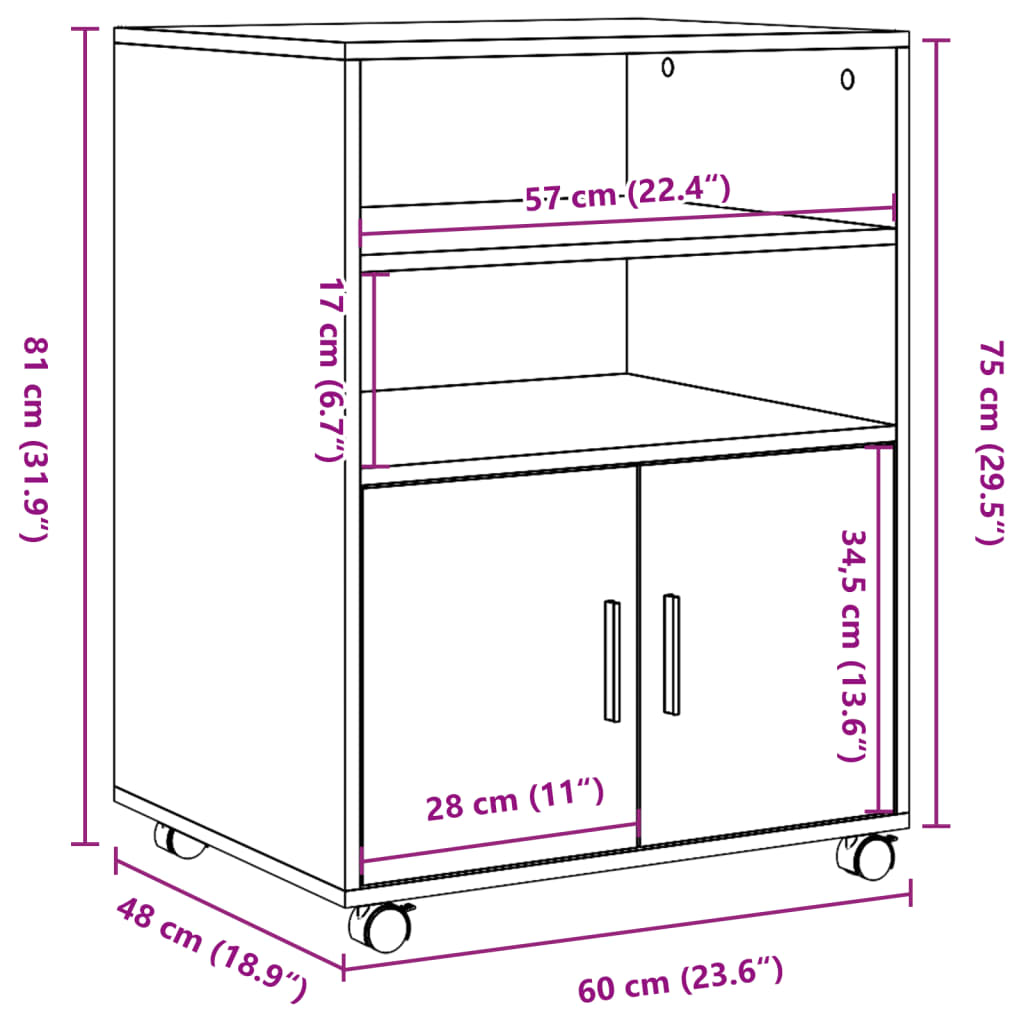 vidaXL Ormarić s kotačima boja starog drva 60x48x81 cm drveni