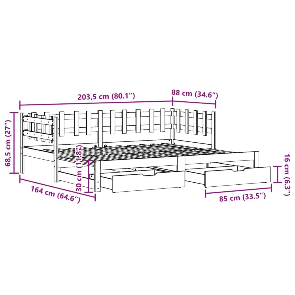 vidaXL Dnevni krevet na razvlačenje s ladicama bez madraca 80x200 cm