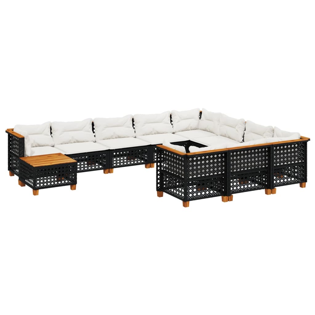 vidaXL 11-dijelni set vrtnih sofa od poliratana s jastucima crni