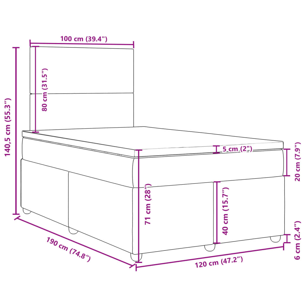 vidaXL Krevet box spring s madracem tamnosivi 120 x 190 cm tkanina