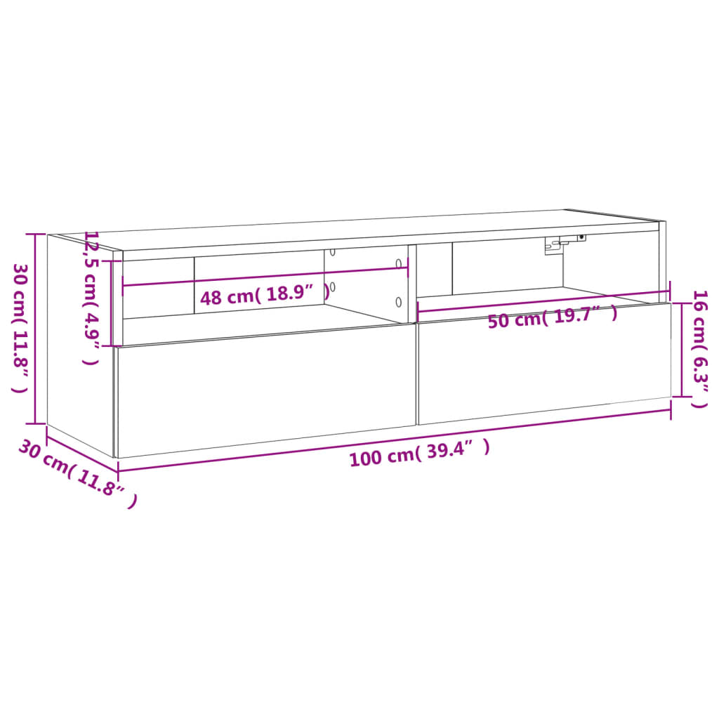 vidaXL Zidni TV ormarić crni 100 x 30 x 30 cm od konstruiranog drva