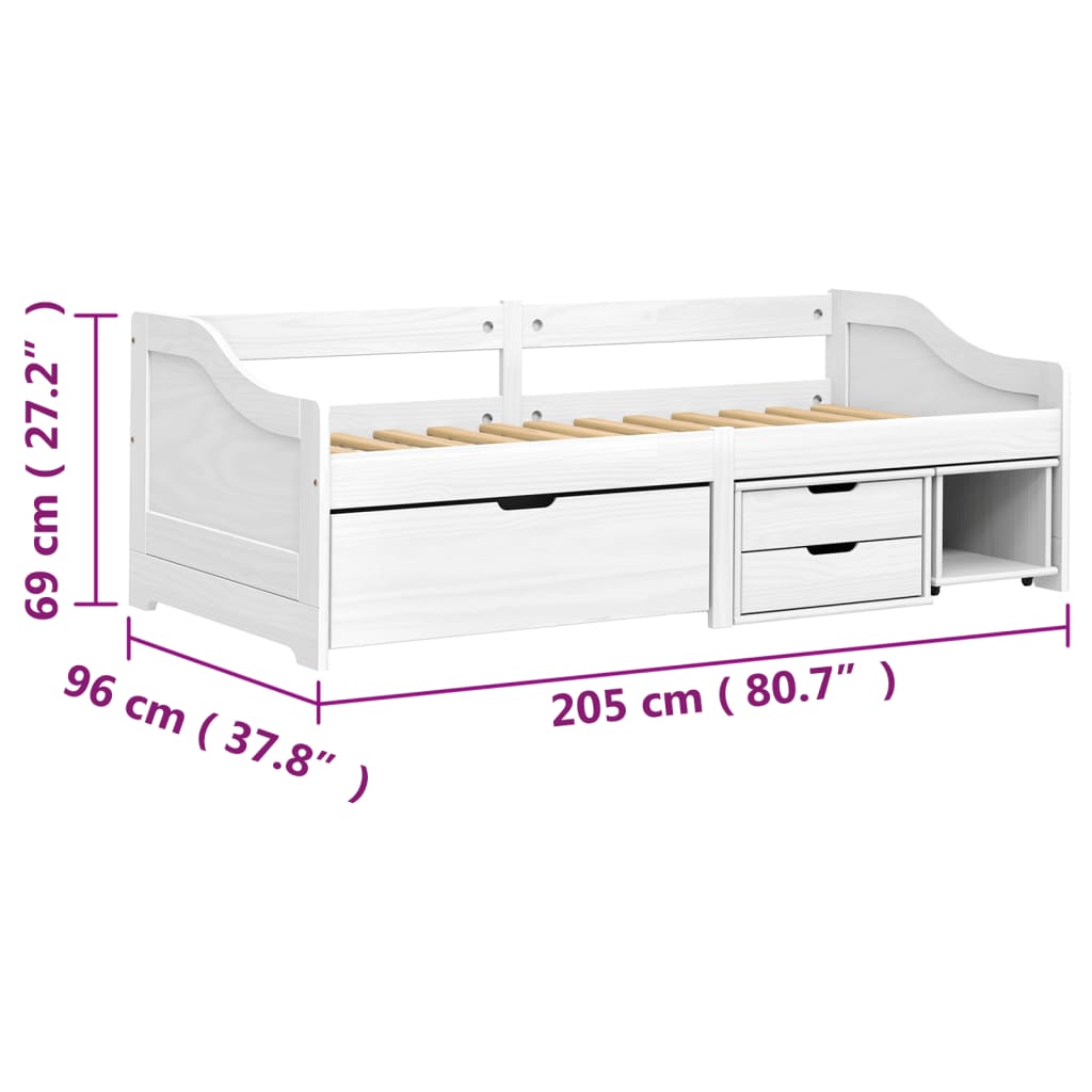 vidaXL Dnevni ležaj s 3 ladice IRUN bijeli 90x200 cm masivna borovina